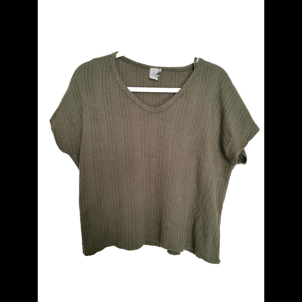 Paper Crane Green Tea Ladies Short Sleeve Sweater Shirt Soft Medium